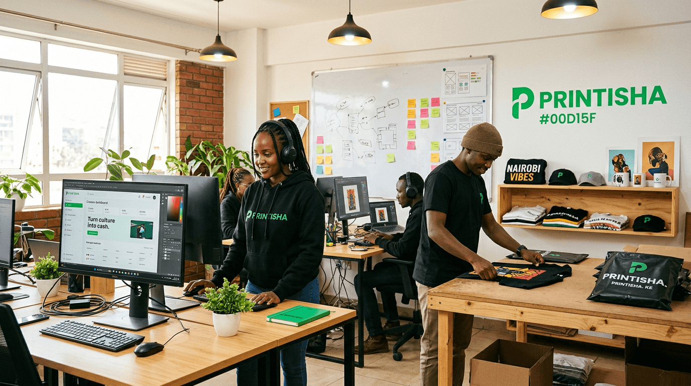 Printisha team collaborating in a modern Nairobi office