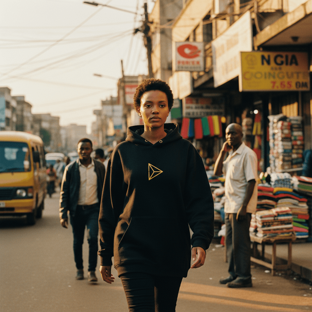 Woman wearing branded hoodie turning heads on Nairobi street