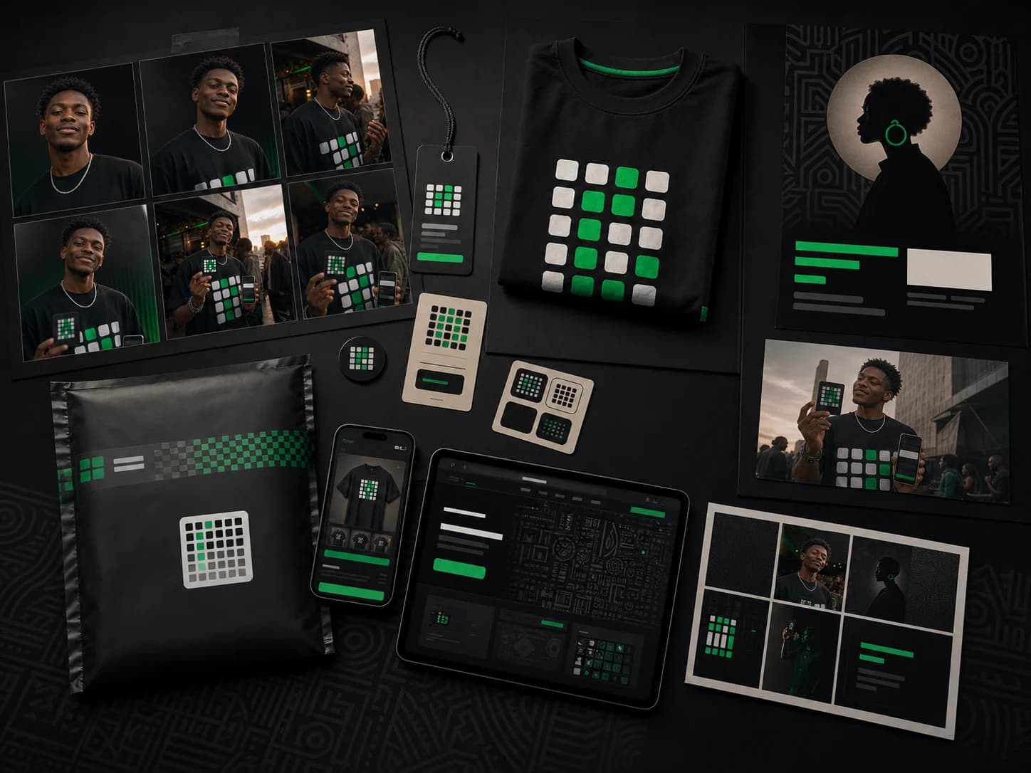 A campaign board showing creator portraits, apparel, packaging, Culture Key card, storefront preview, and launch visuals.