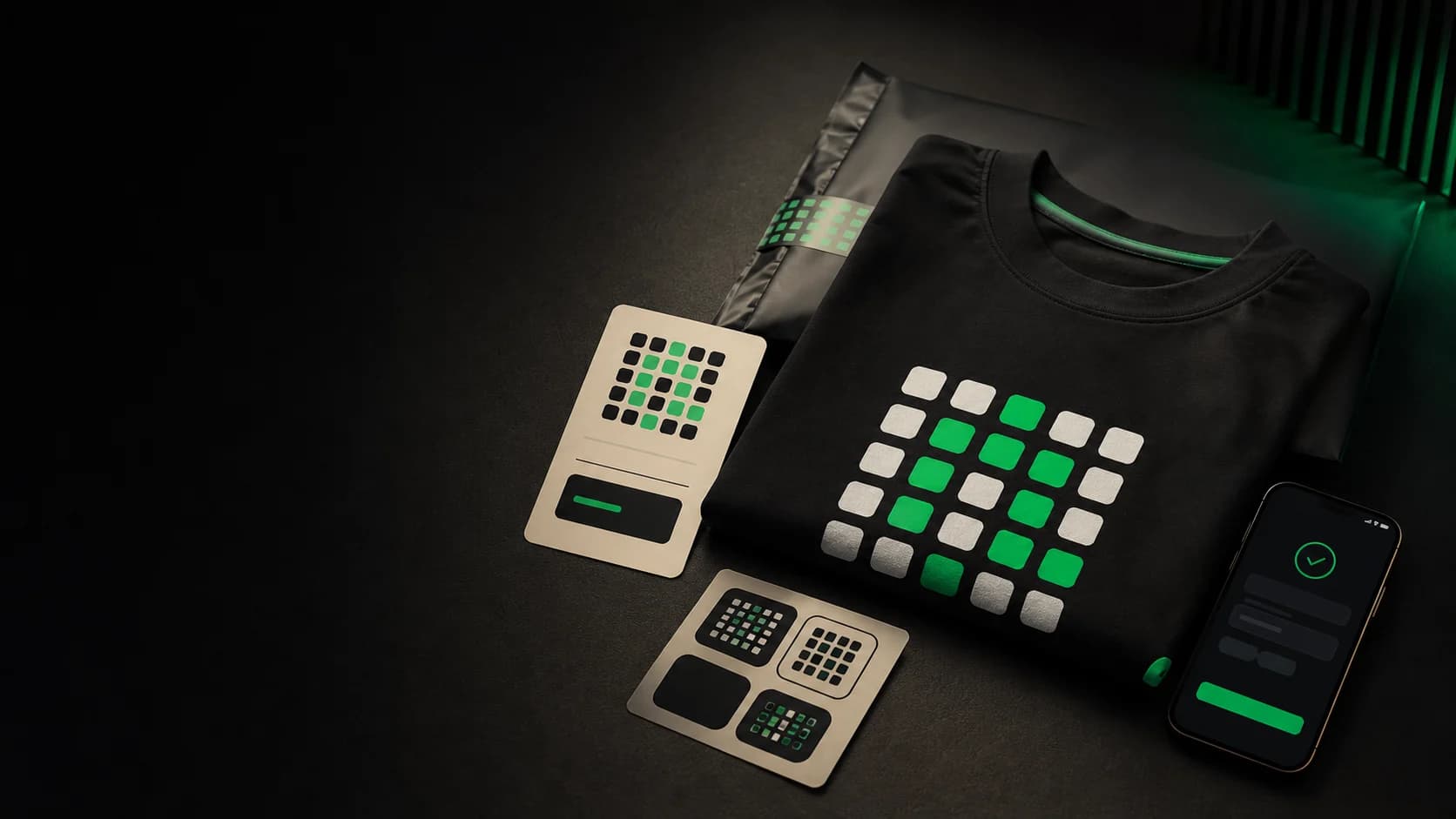 A black creator tee, Culture Key card, packaging, and mobile checkout arranged as a premium drop kit.