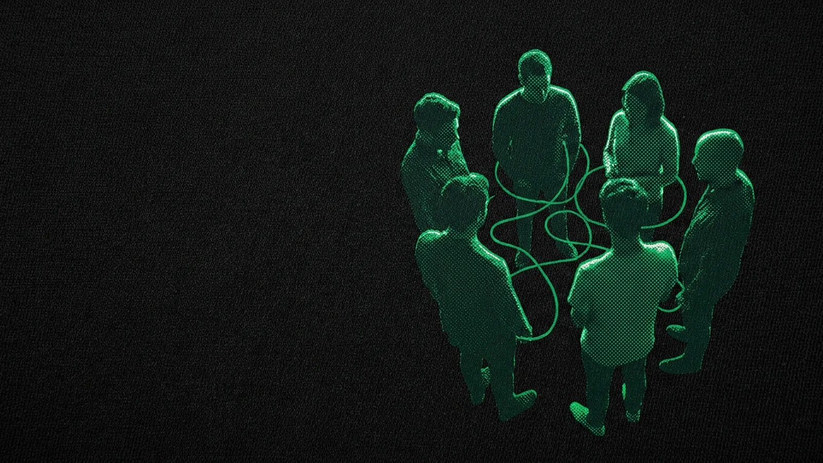Four friends seen from behind on a Nairobi rooftop at night, glowing green Culture Key tags on their tees